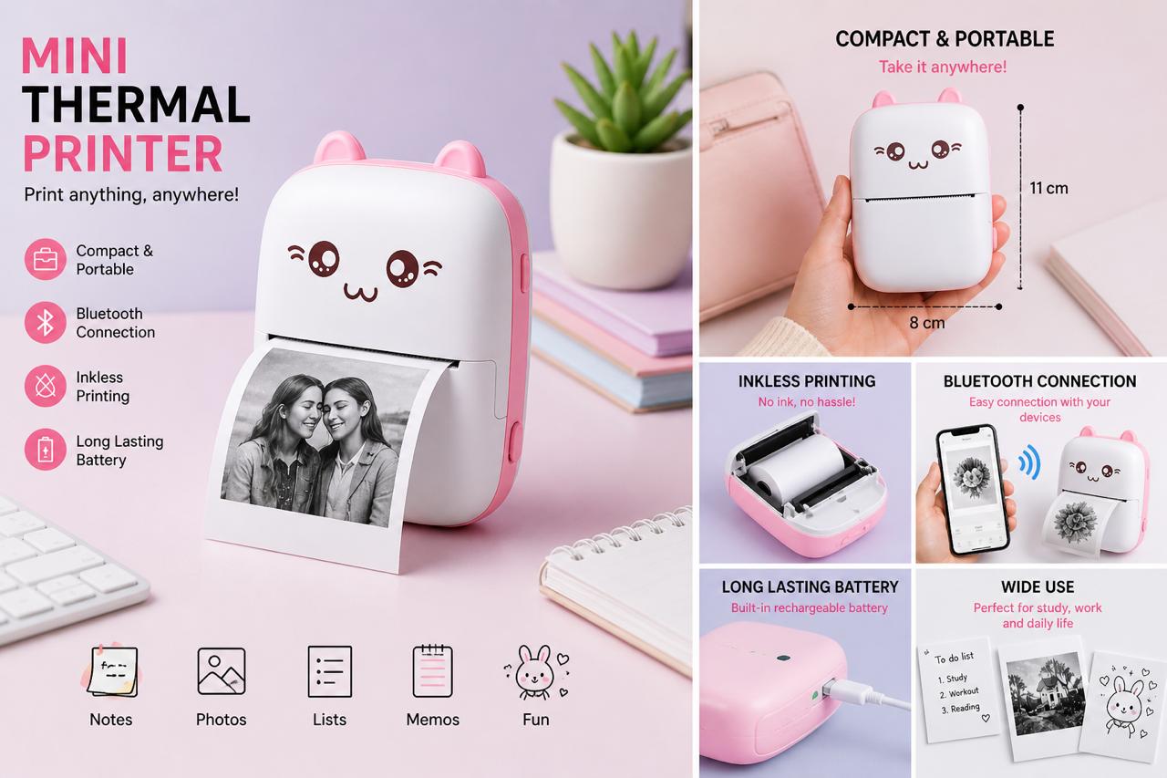 Portable Mini Thermal Printer | Wireless Inkless Pocket Printer – LUMET